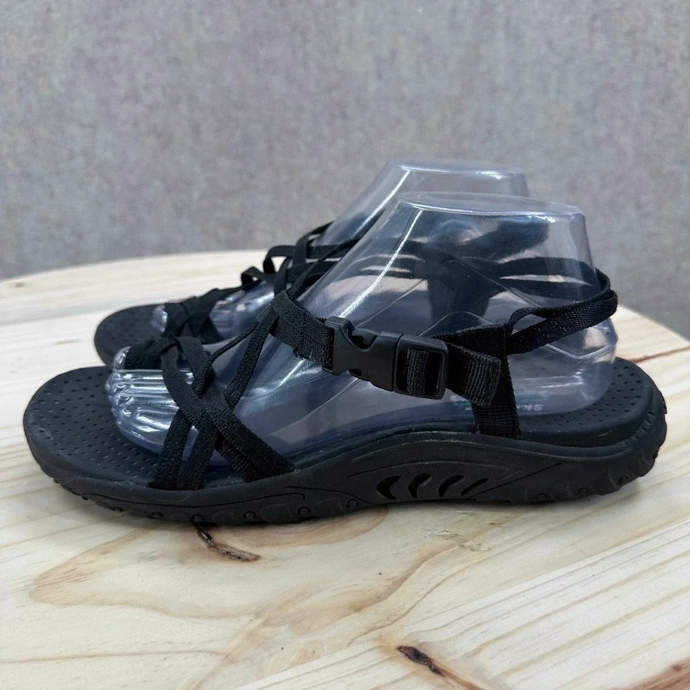 Skechers Reggae Positive Space Strappy Hiking Sandals 9 Black Buckle Sport Shoes